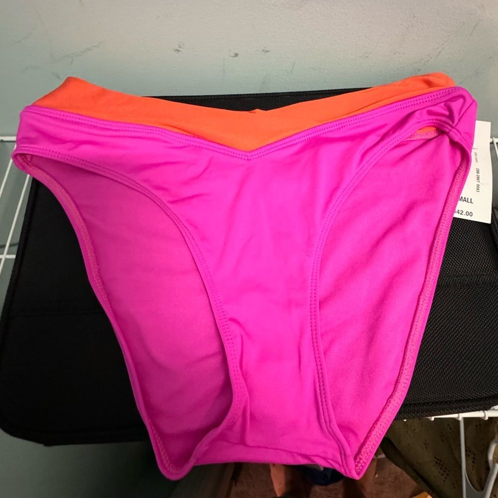 Sugar Beach Bikini Bottom Women's S Orange Pink Cheeky Swim Suit Bottom